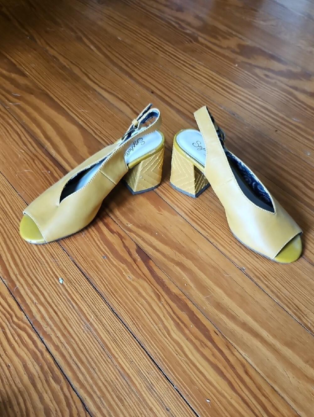 Women's Mustard Slingback Block Heel Sandals - Picture 9 of 11